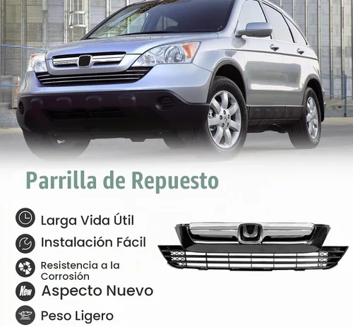 Vista 6 de Rejilla de parachoques inferior superior para Honda CRV CR-V 2007 2008 2009 Parrilla de malla negra brillante con cromo