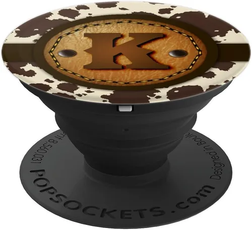 Vista 4 de Brown Cow Western Print Monogram - Letra inicial K PopSockets intercambiable PopGrip