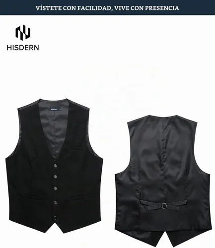 Vista 6 de HISDERN Vest 101 - Chaleco de traje ajustado para hombre con 3 bolsillos para negocios, formal, boda, baile de graduación y esmoquin casual a1-Negro