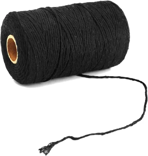Vista 5 de Cuerda de cuerda negra, cordel de panaderos de algodón de 656 pies, cordón de algodón para manualidades, cordel de regalo, cuerda navideña, cuerda