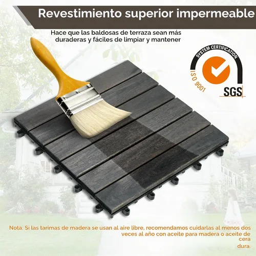 Vista 8 de PrimeZone - 9 azulejos entrelazados de madera de acacia sólida para terraza, patio, 12 x 12 pulgadas, impermeables, para interiores y exteriores