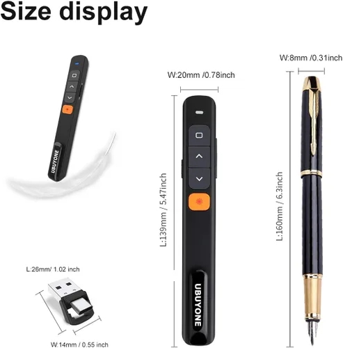 Vista 2 de Presentación Clicker Tipo C/USB A 2 en 1 PowerPoint Control remoto Presentador inalámbrico con hipervínculo y receptor de control de volumen PPT