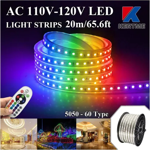Vista 19 de Tira de luces LED 5050-60 tipo CA de 110-120 V, flexible, impermeable, regulable, multimodos de luz LED + control remoto de 23 teclas para Blanco