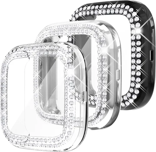 Vista 12 de Fullife Paquete de 10 Parachoques de TPU para Fitbit Versa 2, Fundas de Cristal con Diamantes Brillantes HD, Funda Protectora Completa, Resistente a