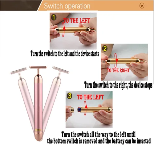 Vista 5 de Barra de belleza masajeador facial de oro rosa para el cuidado de la piel, herramientas eléctricas en forma de T, levantamiento facial y reafirmante