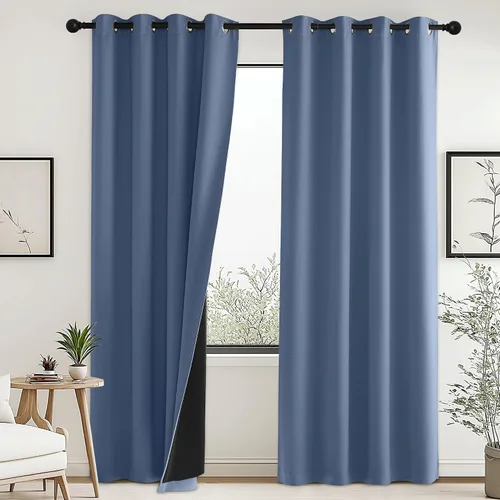 Vista 12 de PONY DANCE Cortinas opacas 100% blancas y negras de 63 pulgadas de largo para sala de estar, estilo moderno, cortinas degradadas con aislamiento