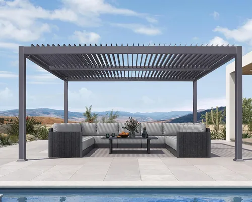 Vista 11 de Pérgola PURPLE LEAF con listones de 8 x 10 pies para exteriores con sistema de drenaje