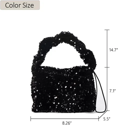 Vista 5 de Bolso de noche para mujer, bolso de mano mediano con lentejuelas brillantes, elegante bolso de hombro para fiesta de graduación, boda