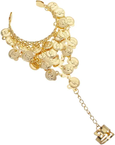 Vista 5 de Bellylady Gold Coins - Bufanda de cadera para danza del vientre, cinturón de baile al por mayor y pulsera gitana