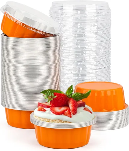 Vista 8 de Beasea Disposable Ramekins with Lids, 50 Pack 8oz 235ml Aluminum Foil Baking Cups with Lids, Aluminum Creme Brulee Ramekins Muffin Cupcake Pudding