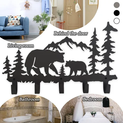 Vista 6 de Ganchos de Abrigo de Metal con Oso Arte de Pared Decorativo - Colgadores de Oso y Portallaves - Ganchos con Temática de Animales Decoración Dulce