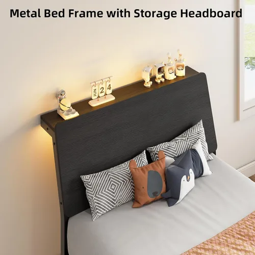 Vista 13 de MaverickFurni Base de cama individual con luces LED y cabecera
