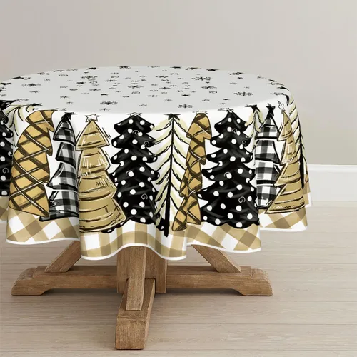 Vista 10 de Horaldaily Mantel de Navidad 52×70 Pulgadas Rectangular, Árboles de Navidad con Diseño de Búfalo a Cuadros Negro Lavable, Cubierta de Mesa
