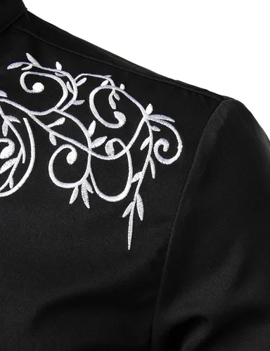 Vista 4 de ZEROYAA Camisas de vestir de manga larga con bordado floral para hombre