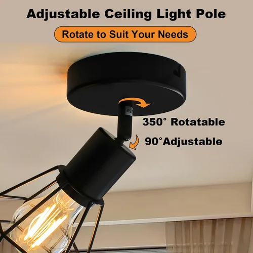 Vista 2 de LTBLIGHT Iluminación LED de pista de 1 luz, luz de techo ajustable negra con jaula de alambre de metal, lámpara de granja para dormitorio, mesita