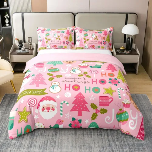 Vista 13 de Funda de edredón de Papá Noel 100% algodón, funda de edredón de ciervos de Navidad para niños y niñas, juego de ropa de cama de pingüinos de dibujos