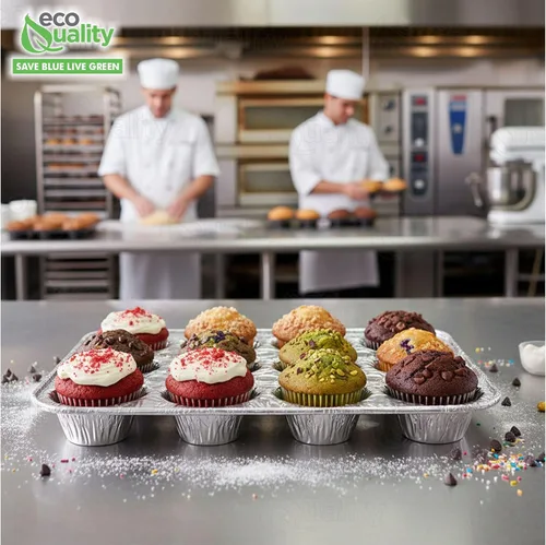 Vista 4 de Molde de aluminio para magdalenas de 12 tazas – Moldes desechables de aluminio para magdalenas – Estaño para magdalenas ideal para hornear cupcakes