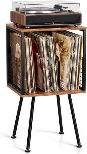 Vista 9 de Faesun Soporte para tocadiscos con almacenamiento para más de 100 discos de vinilo, soporte giratorio industrial con estante de almacenamiento
