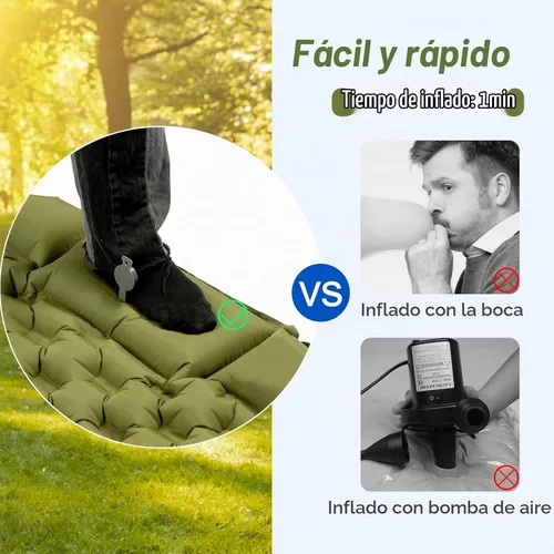 Vista 2 de Night Cat Colchoneta Inflable Doble para Dormir Almohadilla Cama con Bomba de Pie y Almohada Doble para Camping, Mochilero, Senderismo