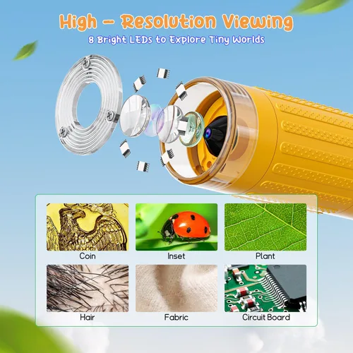 Vista 3 de SKYBASIC Microscopio Digital para Niños, Pantalla de 2" Microscopio de Mano 1000X HD de Bolsillo Microscopios Portátiles con Cámara, Regalos