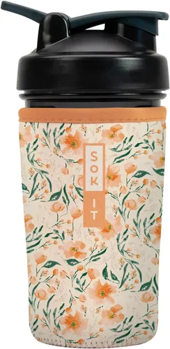 Vista 9 de Sok It BotlSok Botella Mezcladora de Proteínas con Funda Aislante de Neopreno (Floral Abstracto, Se Ajusta a Mezcladoras de 24oz)