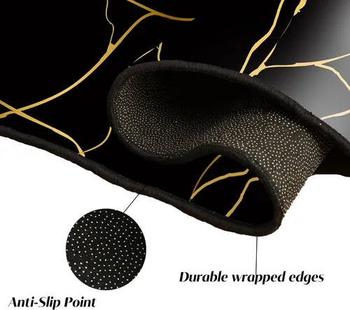 Vista 5 de Alfombra negra y dorada de 2 x 3: alfombra abstracta de líneas doradas, alfombra pequeña negra de acento felpudo de 24 x 36 pulgadas, lavable