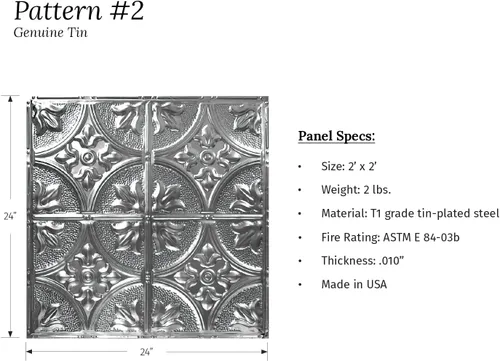 Vista 8 de American Tin Ceilings Kit de 5 unidades: azulejos metálicos para clavar en patrón #2 clavado y color sin terminar. 24 x 24 pulgadas