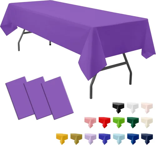 Vista 11 de Paquete de 3 manteles de plástico premium negros desechables de 54 x 108 pulgadas. Mantel rectangular desechable para mesas de fiesta