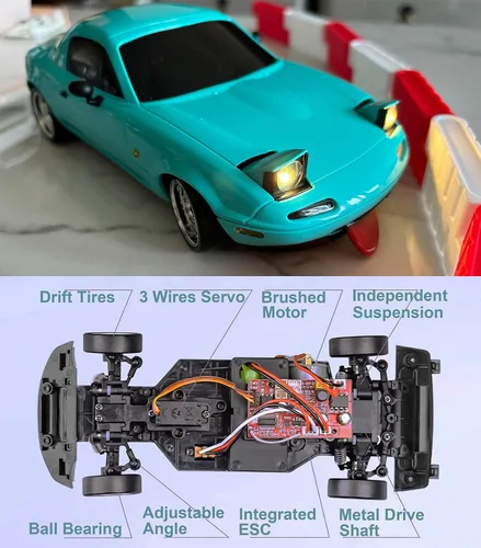 Vista 5 de HLSFWDRIVE Coche de deriva RC 1/18 escala LDRC Coche de deriva con Drifting Hobby RC Car para el giroscopio adulto Control proporcional Ejes
