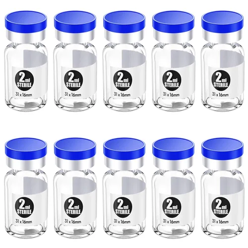 Vista 2 de 1ml 10 piezas de vial estéril vacío con tapas de plástico de aluminio desmontables, botella de penicilina de 13mm con tapón de crimpar, vial
