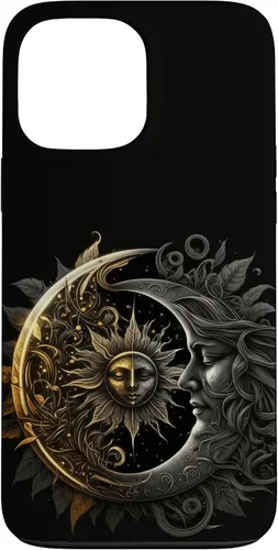 Vista 24 de Moon And Sun Celestial Yin And Yang Leaves Case for iPhone 16