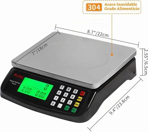 Vista 2 de Báscula digital grande de cocina negra de 66.1 lbs/66 libras, báscula comercial de acero inoxidable con pantalla LCD, escala de cálculo de precios