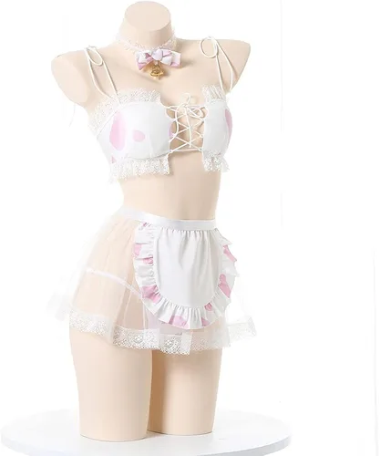 Vista 2 de Pijama de cosplay de vaca para mujer, disfraz sexy de sirvienta japonesa