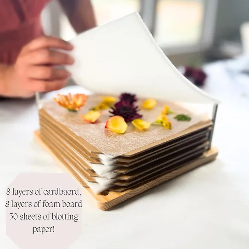 Vista 2 de Mandylan & Co. LLC Prensa de flores con parte superior reversible, 8 capas de preservación de flores de madera para flores secas con bolsa de lona