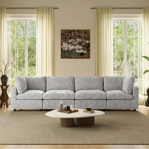Vista 17 de Sofá modular de nube seccional, moderno sofá en forma de L con otomana, 100 pulgadas, 3 plazas de felpilla para asiento profundo para sala de estar