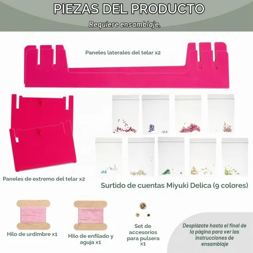Vista 4 de The Beadsmith LoomEEZ - Kit de telar de cuentas japonesas, incluye telar ajustable, cuentas de vidrio Miyuki, hilo y aguja, hilo de urdimbre Hilo