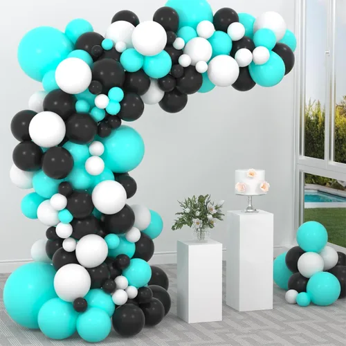 Vista 7 de Kit de arco de guirnalda de globos de color verde azulado y blanco – Arco de guirnalda de globos de mar con globos azules y verde azulado
