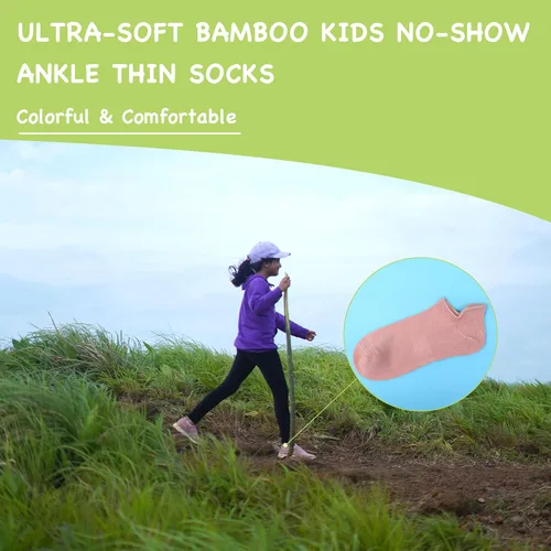 Vista 5 de SERISIMPLE Calcetines de bambú ultra suaves para niños, calcetines de corte bajo delgados y cómodos para niños y niñas, antideslizantes, 5 pares