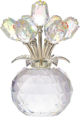 Vista 8 de Movdyka Figura de cristal de rosa negra con jarrón, ramo de flores, regalos para esposa, novia, mujer, rosas negras falsas, decoración gótica
