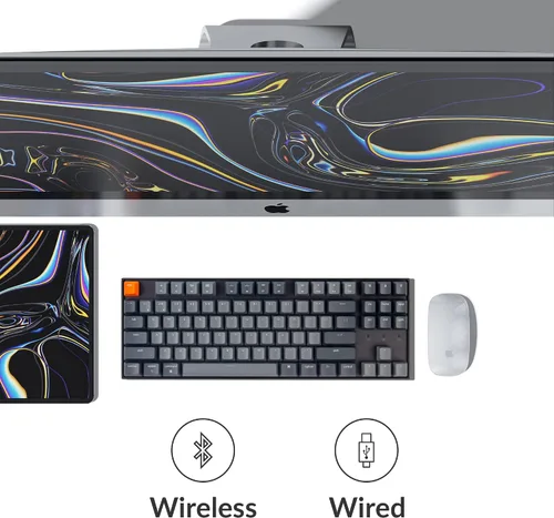 Vista 4 de Keychron Teclado mecánico inalámbrico K8 de 87 teclas sin llave intercambiable en caliente, multitarea, cable tipo C, retroiluminación LED blanca
