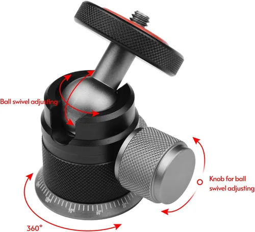 Vista 3 de Andoer DSLR - Cabezal de bola de trípode de aleación de aluminio, montaje panorámico de 360° giratorio de 180° con base escalada, montaje universal