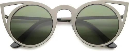 Vista 18 de zeroUV Gafas de sol redondas de metal recortadas con lente de espejo de ojo de gato para mujer