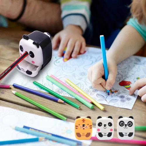 Vista 6 de Sacapuntas SENRISE de metal para escritorio con asa, sacapuntas de animales de dibujos animados para niños, estudiantes, oficina, escuela