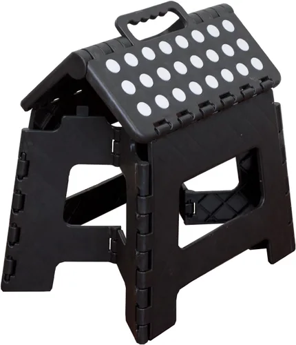 Vista 5 de Home Basics Taburete plegable grande de plástico con puntos antideslizantes, color negro
