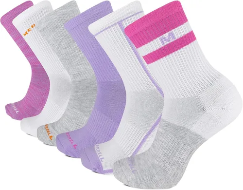 Vista 9 de Merrell Men's and Women's Recycled Cushioned Crew Socks-6 & 12 Pairs-Hiking Arch Support negro (6 pares)