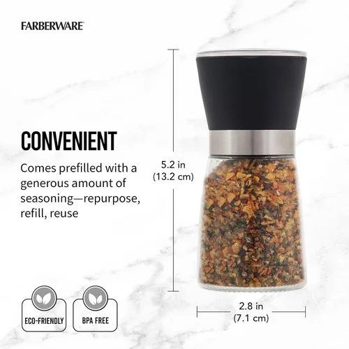 Vista 2 de Farberware Molinillo de condimentos de ajo y hierbas relleno de especias, 2.8 x 2.8 x 5.2 pulgadas, negro