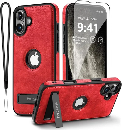 Vista 8 de WTCASE Funda magnética de cuero para iPhone 15, soporte invisible integrado [Compatible con Magsafe] Funda protectora delgada con soporte plegable