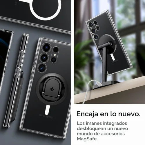 Vista 3 de Spigen Ultra Hybrid Metal Ring MagFit Diseñado para Funda Galaxy S24 Ultra (2024) [Protección de Grado Militar] Compatible con MagSafe - Blanco