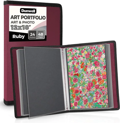 Vista 15 de Dunwell Carpeta portafolio de arte de 11x14 con papel de montaje (negro), carpeta grande para almacenamiento de obras de arte, 24 fundas muestran 48
