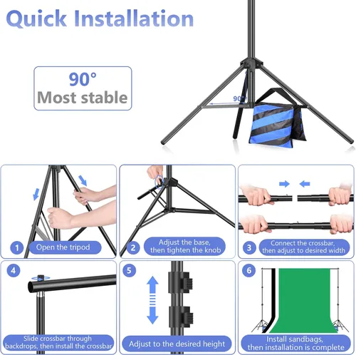 Vista 6 de EMART Kit de soporte de fondo para estudio de video fotográfico, sistema de soporte de fotografía ajustable de 7 x 10 pies con fondo de poliéster